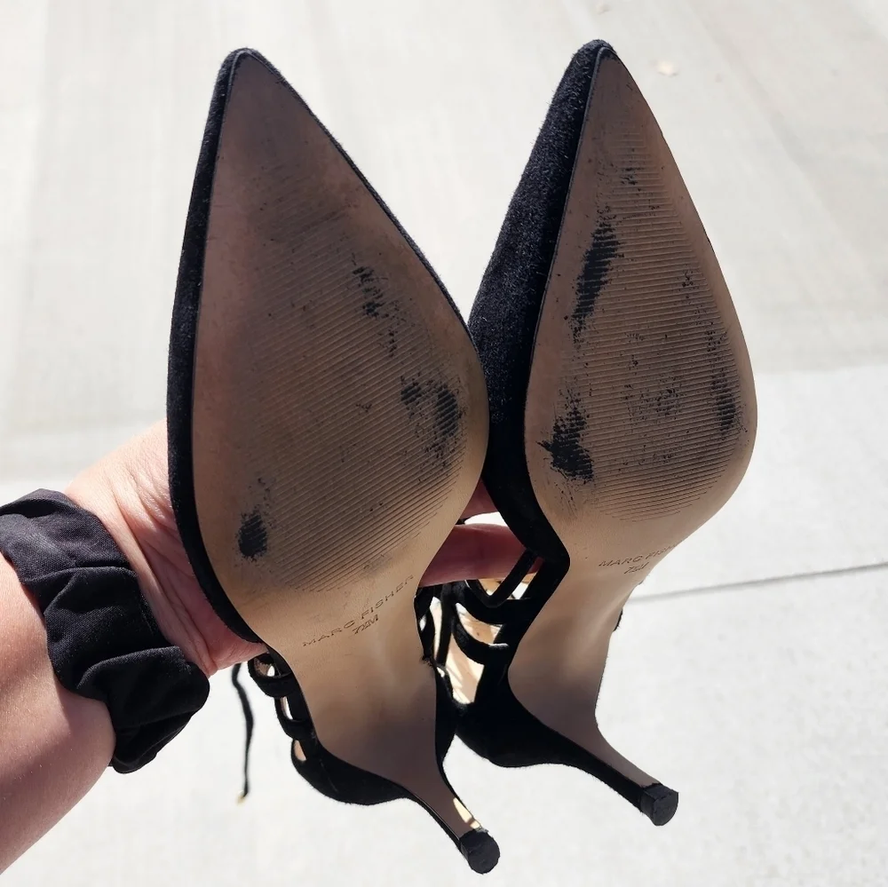 Marc Fisher Black Leather Suede Truthe Lace-up Pointed Toe Pumps Size 7.5